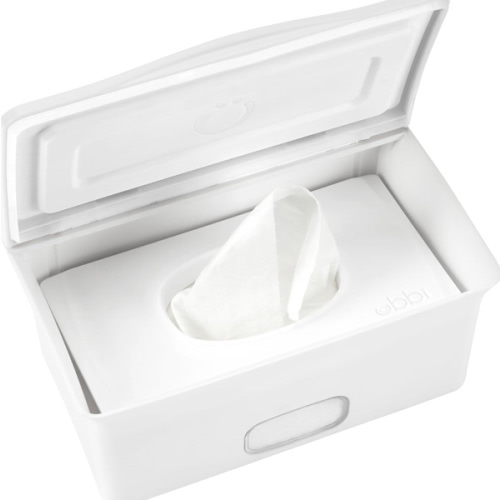 Ubbi Baby Wipes Dispenser, Baby Wipes Case, Baby Wipes Holder with Weighted Plate, Keeps Wipes Fresh, Non-Slip Rubber Feet, White
