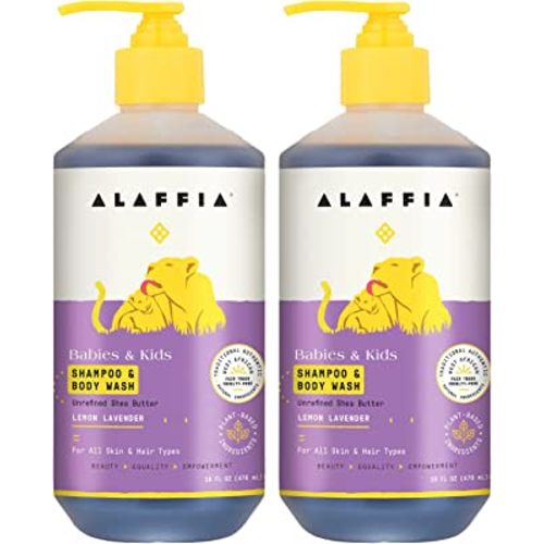 Alaffia Babies and Kids Shampoo and Body Wash, Gentle and Calming Support for Soft Hair and Skin with Shea Butter, Neem, and Coconut Oil, Fair Trade, Coconut Strawberry, 2 Pack – 16 Fl Oz Ea