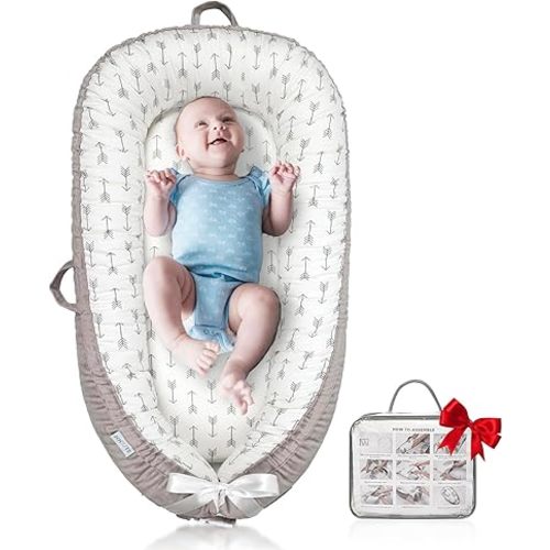 Baby Lounger for Newborn Cover - Newborn Lounger for 0-12 Months, Breathable & Portable Infant Lounger - Adjustable Cotton Soft Baby Floor Seat for Travel, Newborn Essentials - Arrow