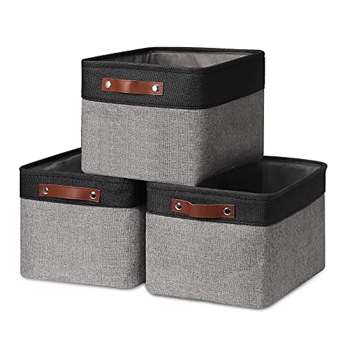 HNZIGE Storage Basket Bins(3 Pack) Large Collapsible Storage Baskets for Organizing Shelf Closet Bedroom, Perfect Storage Bin with Handles for Closet, Clothes, Toy?Black & Gray, 15" x 11" x 9.5"