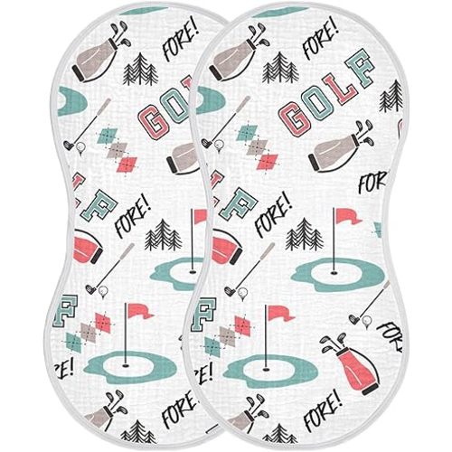 Golfer Golf Sports Burp Cloths Baby Boys Girls Absorbent Soft Cotton Burping Cloths Rags, 2 Pack