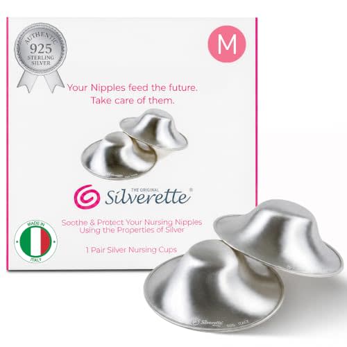 Silverette® The Original Silver Nursing Cups, Nipple Covers for Breastfeeding Essentials, Pure 925 Silver Nipple Shields