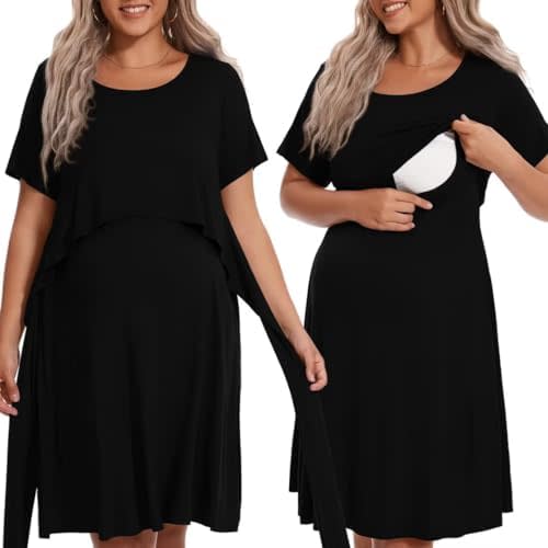 MONNURO Plus Size Nursing Nightgown Labor and Delivery Gown for Hospital Maternity Romper Sleepwear