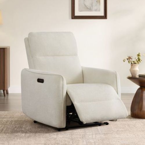 Spruce & Spring Dual Motors Power Lay Flat Recliner Featuring Headrest, Cream