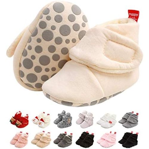 Baby Winter Warm Booties Newborn Boys Girls Soft Fleece Boots Non Slip Sole First Walker Shoes Unisex Infant Snow Slipper Socks 0-18 Months