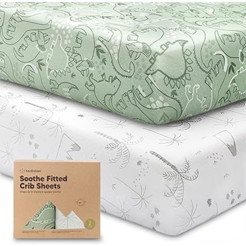 KeaBabies 2-Pack Organic Crib Sheets for Boys, Girls, Jersey Fitted Crib Sheet, Baby Crib Sheets Neutral, Cotton Breathable Crib Sheet, Cute Printed Crib Mattress Sheet, Baby Mattress Sheets(DinoDood)