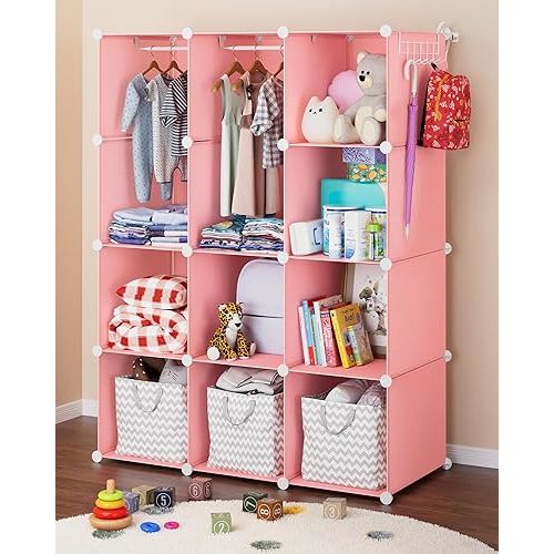 Baby Closet Organizer for Nursery - Durable Baby Wardrobe Armoire for Closet - Customizable Dresser Shelves - Waterproof Shelf Clothes Organizer w/Wall Fixation (Pink)