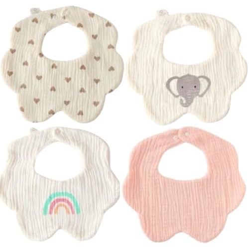 4 Pack Baby Bandana Bibs - Super Absorbent for Drooling & Teething - Soft, Flower Shape (0-24 Months)