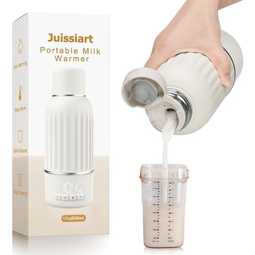 Portable Bottle Warmer for Travel, 2.5 Min Fast Heating for Breast Milk and Formula, Portable Milk Warmer with 10400mAh Long Battery, 17oz Large Capacity, Fast Charging Baby Bottle Warmer