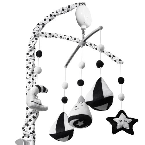 FEISIKE Baby Crib Mobile, Crib Toys Hanging with 35 Lullabies, 3 Modes Digital Musical Box(Turn Only, Music Only, Turn & Music Newborn Baby Toys Black/White for Boys and Grils