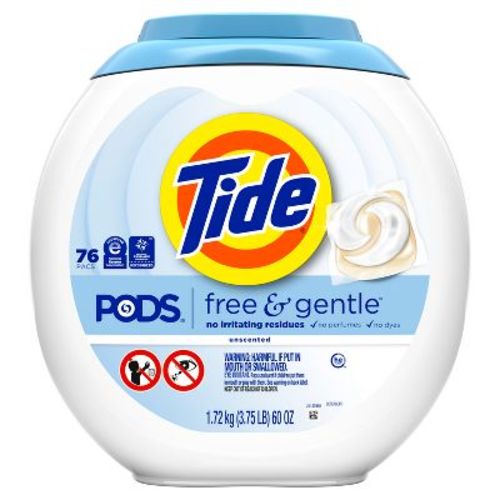 Tide Pods HE Compatible Laundry Detergent Pacs - Free & Gentle - 60oz/76ct