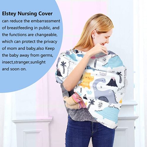 Nursing Cover Breastfeeding Cover, Stretchy Car Seat Cover for Babies, Soft Breathable Infant Carseat Canopy, Shopping Cart/High Chair/Stroller Covers - Tropical Dinosaur