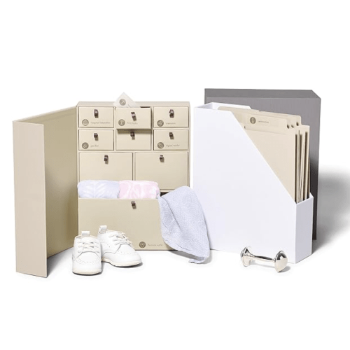 Savor I Baby Deluxe Box | Acid-Free Newborn Keepsake & Memory Organizer with 52 Labels, 9 Drawers, 8 File Folders | Gift for Pregnancy, Gift for Mom & Baby Shower, Slate, No Customization