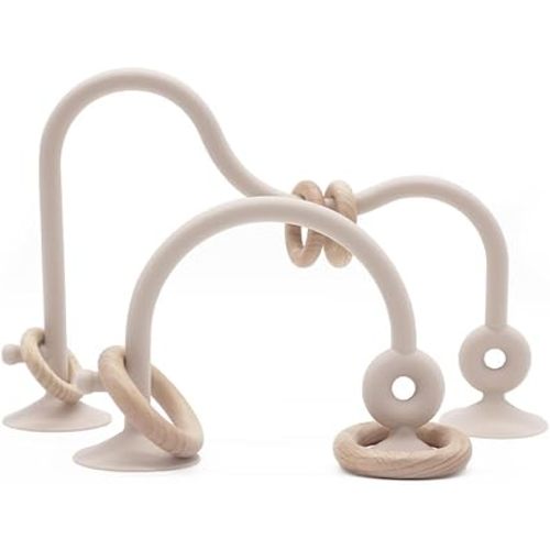 High Chair Toys with Suction Cups for Infant Toddlers Silicone Suction Cup Montessori Educational Teething Toy for Babies Ages 0-6 M+ Baby Teething Toys for 6 to 12 Months(Beige)