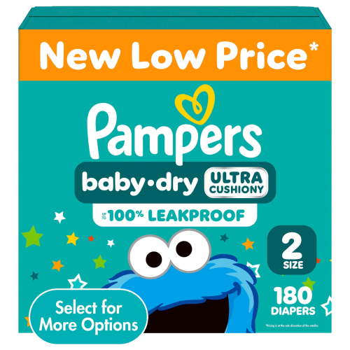 Free Shipping! Pampers Baby Dry Diapers Size 2 180 Count Leakproof Night Protection with Lock-Away Channels