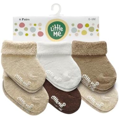 Little Me Baby Socks – 6-Pack Terry Turn Cuff Socks for Newborns, Infants & Babies, 0–6 Months