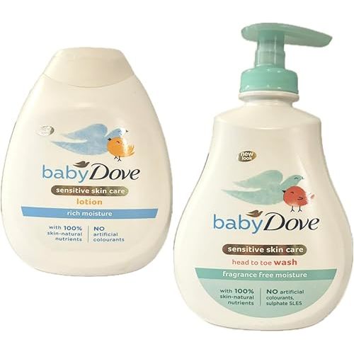 Baby Dove Wash and Lotion Bundle - Set of 2 - Sensitive Skin Care, Tip to Toe Wash