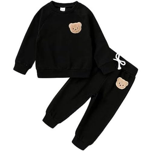 Fall Outfit for Toddler Boy Girl Long Sleeve Bear Sweatshirt Pant Sets Winter Pullover Clothes