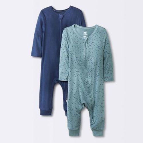 Baby Boys' 2pk Stars So Very Soft Modal Blend Romper - Cloud Island™ Navy Blue 6-9M: Newborn Outfit, Long Sleeve