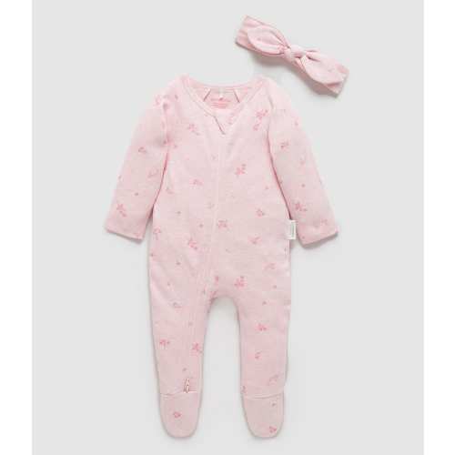Purebaby Baby Girls Newborn-12 Month Zip Footie & Headband Set