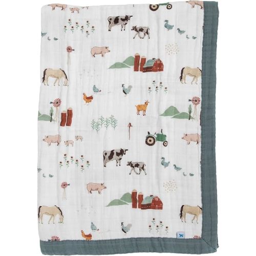 Little Unicorn Newborn Receiving Quilt | Ultra- Soft, Multi-Layered Muslin Fabric | Gift for Newborns & on-The-go (Farmyard)