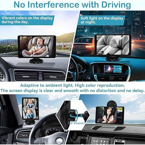 Baby Car Camera for 2-Kids: 7 Inch IPS Display with Dual Carseat Cameras, Split Screen, Night Vision, HD 1080P - USB Powered Easy Install Rear Facing Backseat Camera for Twins