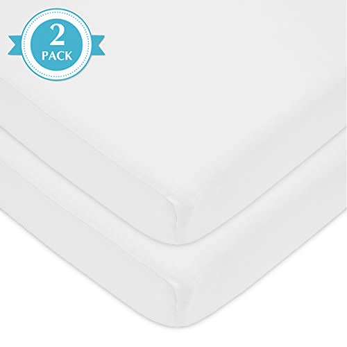 American Baby Company 2 Pack Fitted Pack N Play Playard Sheet 27" x 39", Soft Breathable Neutral 100% Cotton Jersey Pack and Play Sheet, White, for Boys and Girls, Fits Most Mini Crib