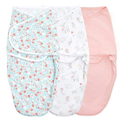 Aden + Anais Essentials Easy Wrap Swaddle, Cotton Knit Baby Wrap, Newborn Wearable Swaddle Sleep Sack, 3 Pack, Fairy Tale Flowers, 0-3 Months, Small/Medium