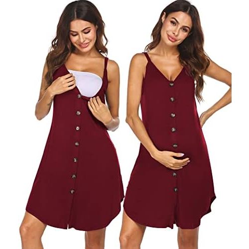 Ekouaer Women 3 in 1 Labor and Delivery/Maternity/Nursing Nightgown Button Down Sleeveless Pregnancy Dress for Breastfeeding