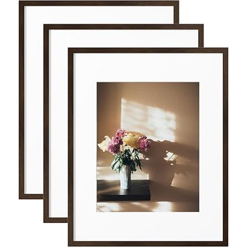 eletecpro 3 Pack 16x20 Walnut Wood Poster Frame Matted to 11x14 with Acrylic Cover and Solid Wood for Movie Pictures Rustic Home Decor for Wall Mounting