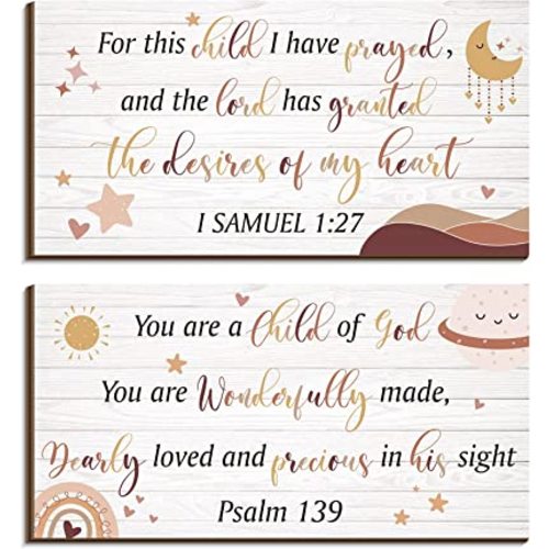 2 Pcs Wood Nursery Wall Decor for Girls Boys Baby Girl Room Decor for Nursery Christian Nursery Wall Art This Child I Have Prayed Bible Quote Wall Hanging Sign for Kids Home 12 x 6 Inch (Cute)