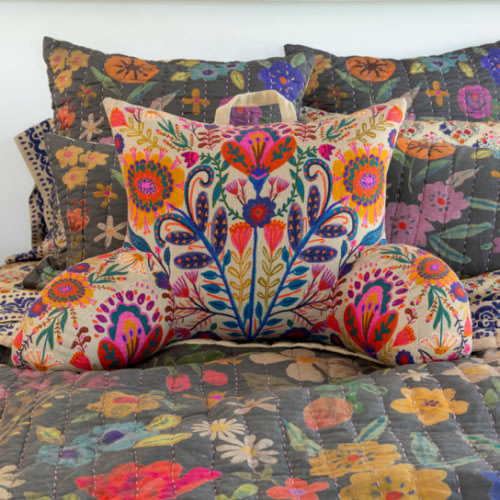Boho Backrest Pillow - Cream Folk Flower