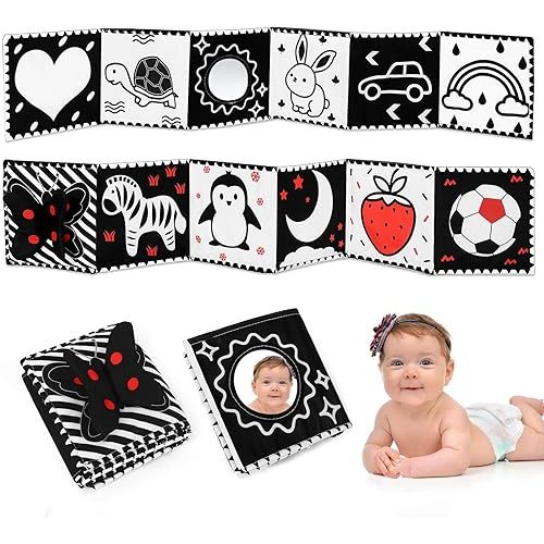 Black and White High Contrast Baby Toys,Baby Soft Books 0-6 Months,A Soft Baby Book for Brain Development in Newborns Aged 6-12 Months,Montessori Learning Toys for Infants Aged 0-3 3-6 Months