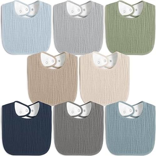8 Pack Baby Muslin Bibs 100% Cotton Bibs for Boys Girls,Soft and Absorbent Bib Set for Feeding and Drooling