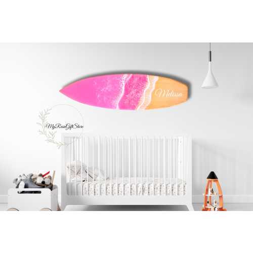 Personalized Baby Room Pink Surfboard Wall Art, Baby Room Wall Decor, Nursery Baby Name Surfboard, Surf Lovers Gift, Baby Shower Gift