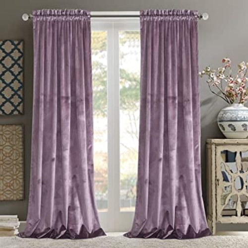 Roslynwood Block Light Luxurious Velvet Lavender Curtains - Noise Absorbing Light Blocking Velvet Drapes with Rod Pocket for Dining Room/Party Decor, 52Wx96L /2 Panels