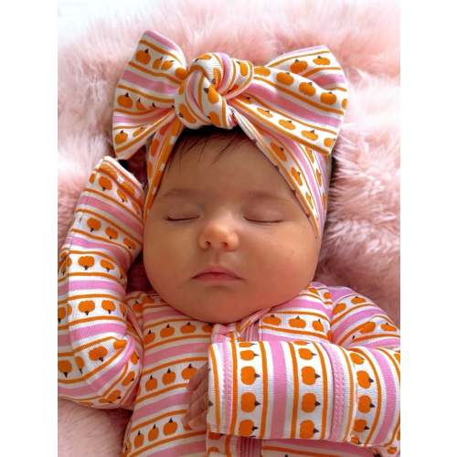 Pumpkin Stripe Pink / Organic Bow