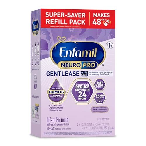 Enfamil NeuroPro Gentlease Baby Formula, Brain Building DHA, HuMO6 Immune Blend, Designed to Reduce Fussiness, Crying, Gas & Spit-up in 24 Hrs, has Prebiotics to Promote Softer Stools, Baby Milk, 30.4 Oz Refill