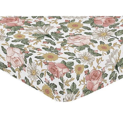 Sweet Jojo Designs Vintage Floral Fitted Crib Sheet in Pink/Green