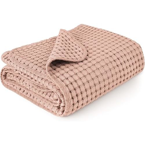 Konssy Waffle Baby Blankets, Nursery Blankets for Boys Girls, Swaddle Blankets Neutral Soft Lightweight Toddler and Kids Throw Blankets(Blush Pink)