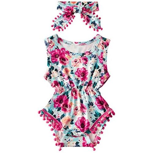 UNICOMIDEA Baby Girls Outfit Newborn Romper Jumpsuits Sleeveless One-Piece Clothes 0-24 Months Bodysuit with Headband