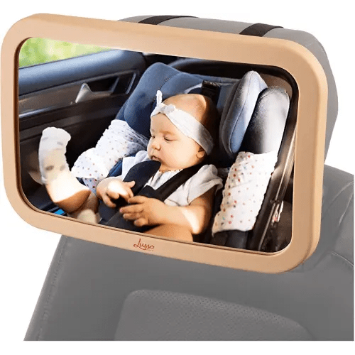 Lusso Gear Baby Backseat Mirror for Car. Largest and Most Stable Mirror with Premium Matte Finish, Crystal Clear View of Infant in Rear Facing Car Seat - Secure and Shatterproof (Tan)