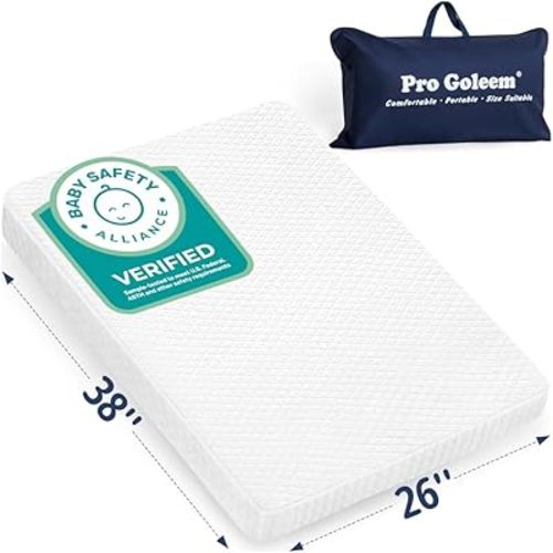 Pro Goleem Pack and Play Mattress (38"x26"), Waterproof Pack n Play Mattress Pad with Carry Bag, Firm Playard Mattress with Soft Cover, for Babies and Toddlers
