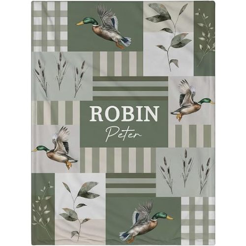 Personalized Newborn Baby Blanket,Mallard Duck Blanket, Custom Hunting Boy Nursery, Duck Crib Blankets, Kids Name Blankets, Toddler Birthday