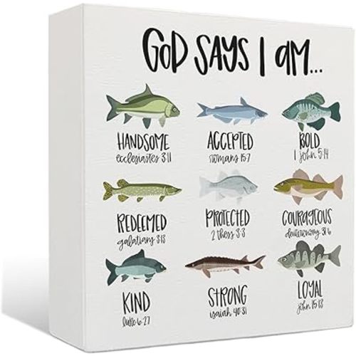 Hunting Decor for Boys Room - God Says I Am Wooden Box Signs, Bible Verse Decor, Kids Room Nursery Playroom Decor, 5 X 5 Inches