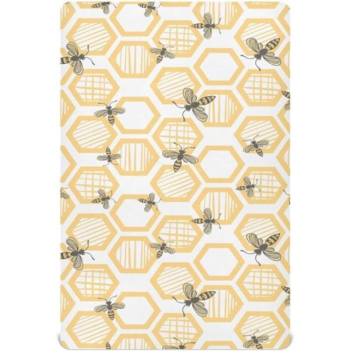 Fitted Crib Sheets Bees Honeybee Shape Stretchy Portable Playard Sheets for Baby Toddler, Breathable Soft Mini Crib Mattress 52 x 28 in for Boys and Girls
