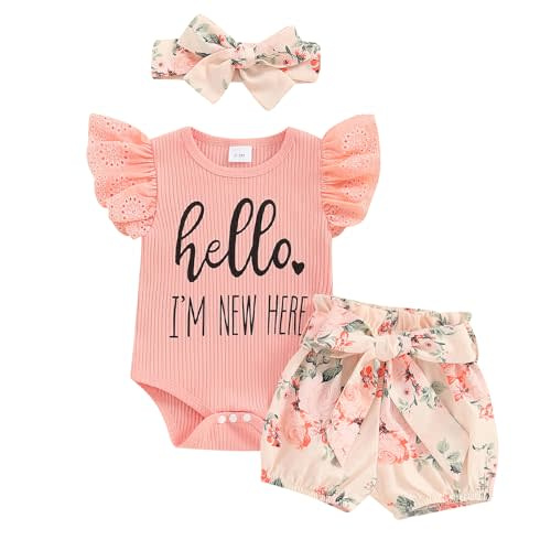 Baby Girl Summer Clothes Newborn Outfit Ribbed Onesie Romper Linen Bloomer Shorts Headband Newborn Girl Clothes