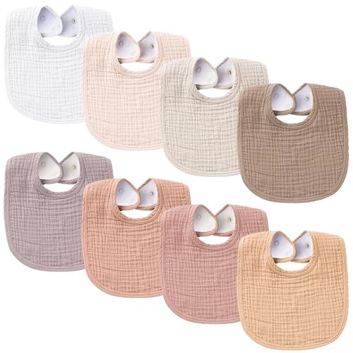 Konssy Muslin Baby Bibs 8 Pack Baby Bandana Drool Bibs Cotton for Unisex Boys Girls, 8 Solid Colors Set for Teething and Drooling - Purple