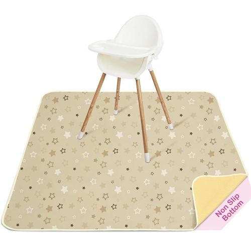 Basumee Splat Mat High Chair Mat Waterproof Baby Play Splat Mat for Under High Chair Food Catcher Highchair Mat for Floor Non Slip Bottom, Brown Stars