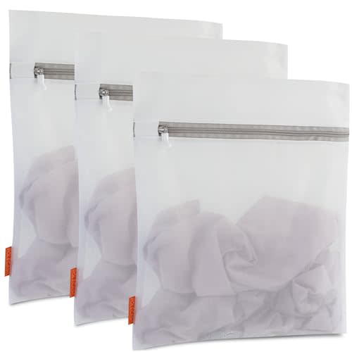 Polecasa Lead-free Premium Soft Fine Mesh Laundry Bags with Sturdy Zipper for Delicates - 3 Pack Large Durable Laundry Wash Bags - Protect Clothes in Washing Machine - 16 x 20 Inches